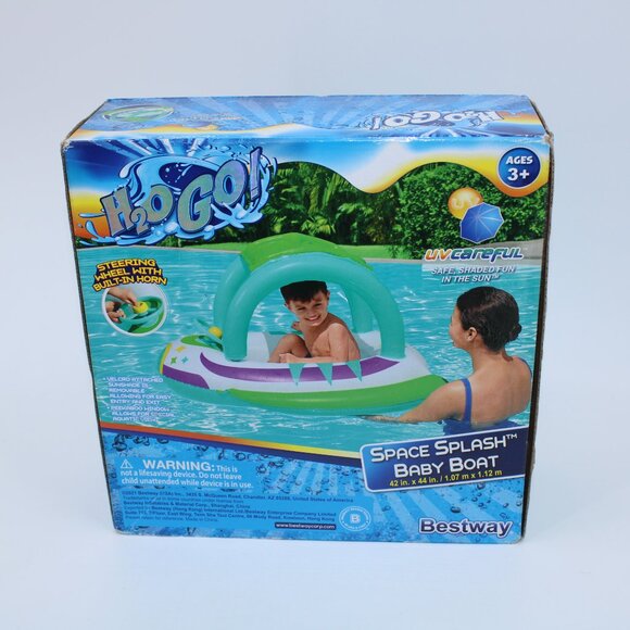 H2OGO Space Splash Baby Boat Detachable Velcro Sunshade Kids Inflatable Pool Toy - Picture 2 of 3